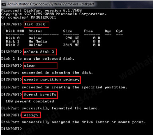 formatear usb a ntfs a través de la línea de comandos