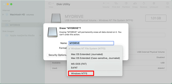formatee usb a ntfs usando la utilidad de disco