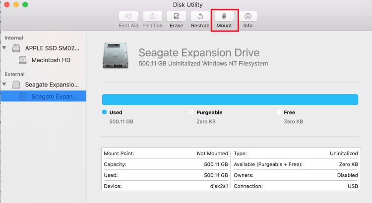 mount the drive on disk utility