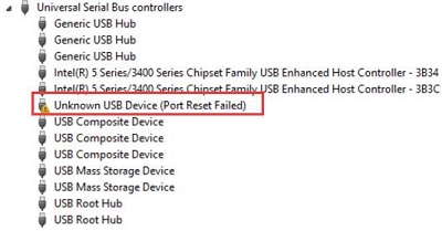 how to fix unknown usb device port reset failed