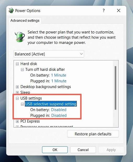 power option settings