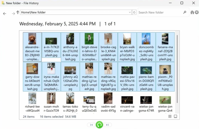 press the restore button to recover the deleted files
