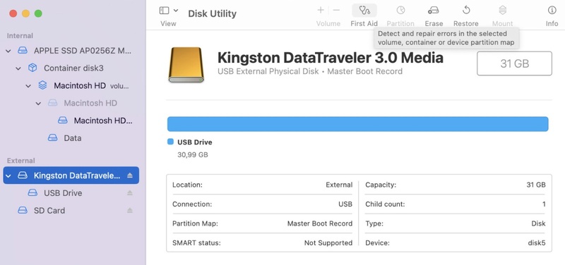 run first aid on mac disk utility