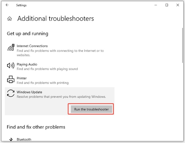 run the windows update troubleshooter
