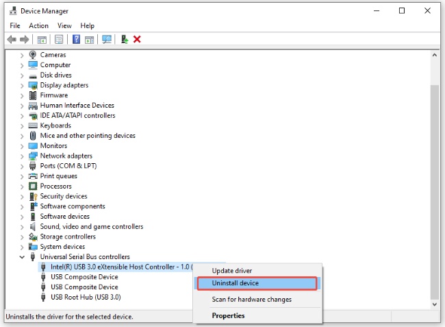 uninstall device universal serial bus controllers