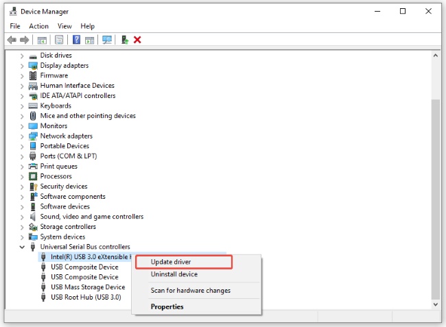 update universal serial bus controllers