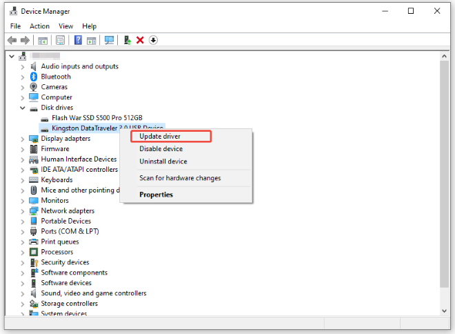 update usb driver in device manager