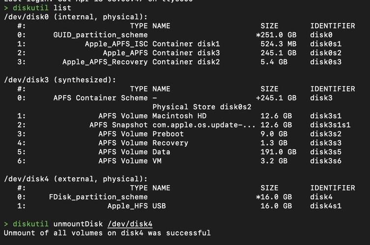 use terminal to safely remove usb from mac