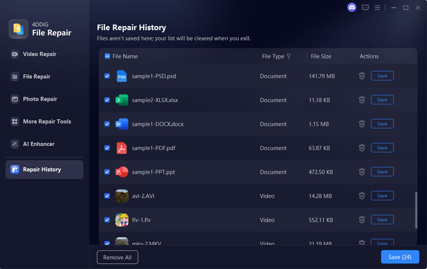 access all repair histories of all files