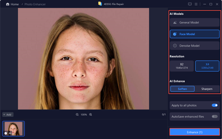 select ai model and resolution for portrait retouching