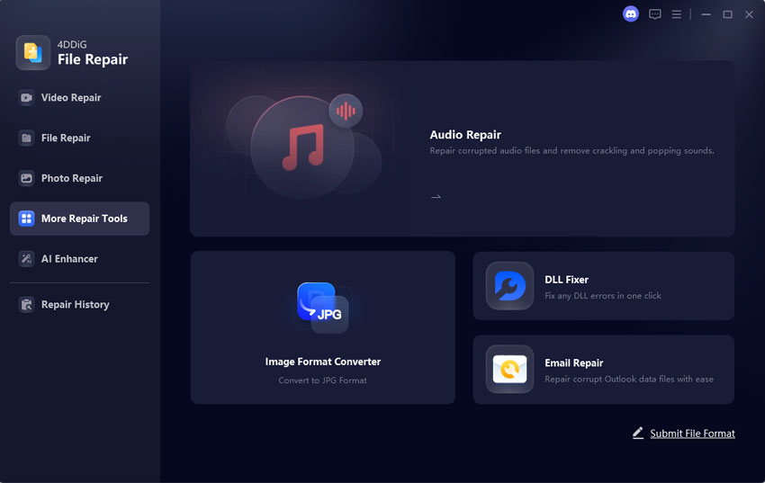 more repair tools interface and select audio repair