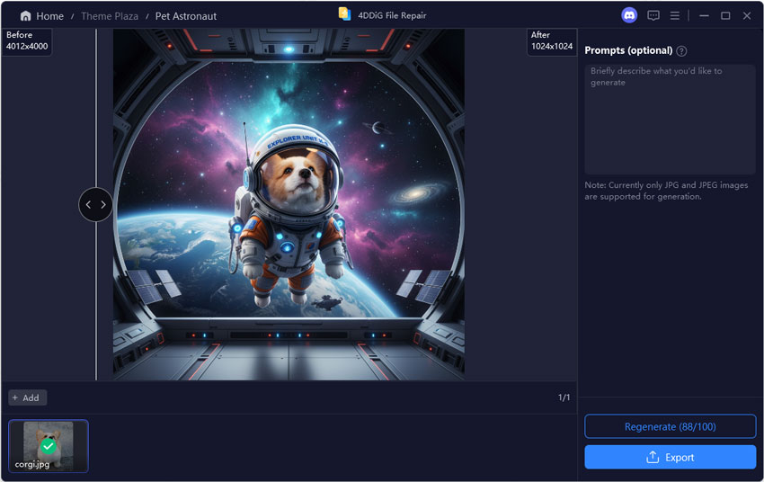 corgi puppy astronaut ai portrait