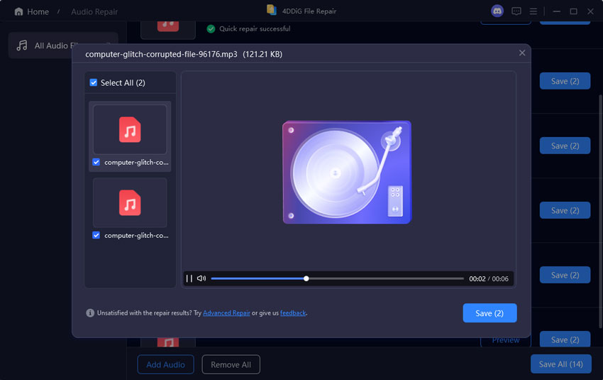 preview and save fixed audio files
