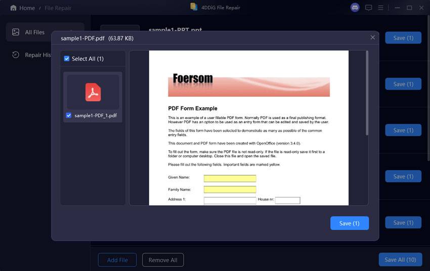 prévisualiser les fichiers PDF réparés