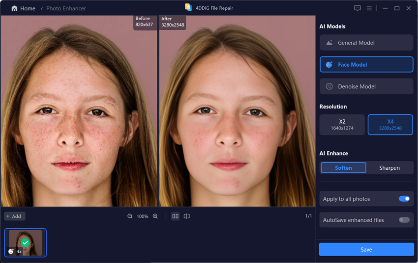preview and save retouched portrait
