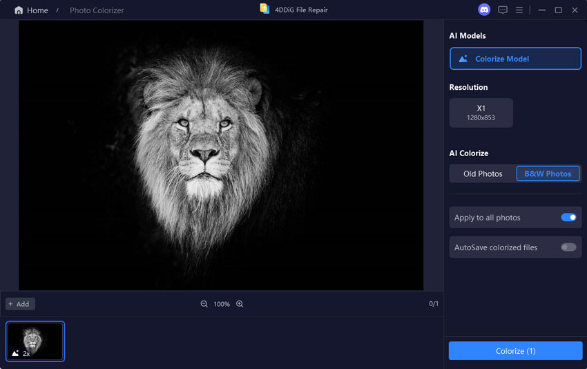 select ai model and resolution to color correct