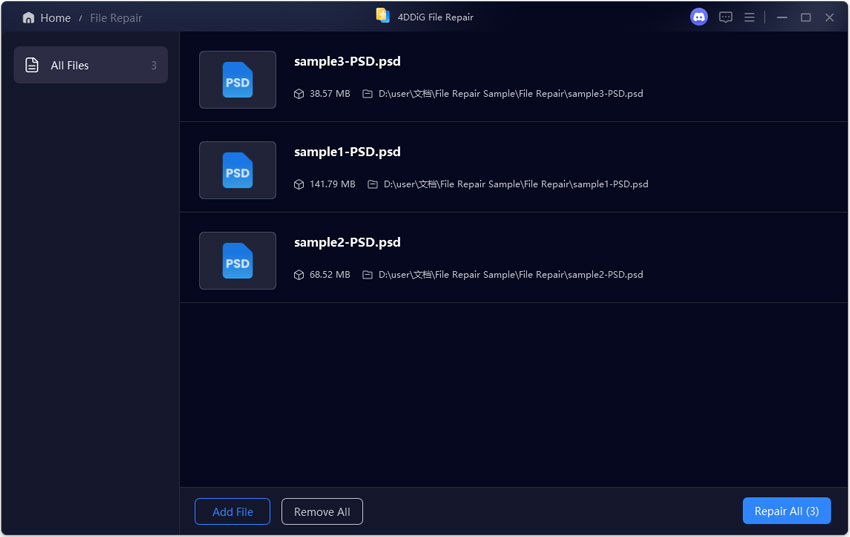 start repairing corrupted psd files