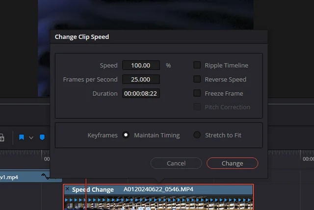 ajustar la línea de tiempo de fps davinci resolve