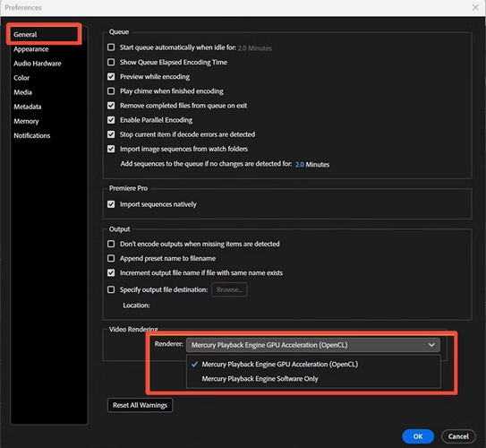 adobe media encoder change video render