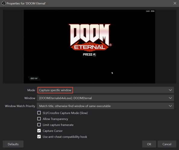 change capture mode to capture specific window