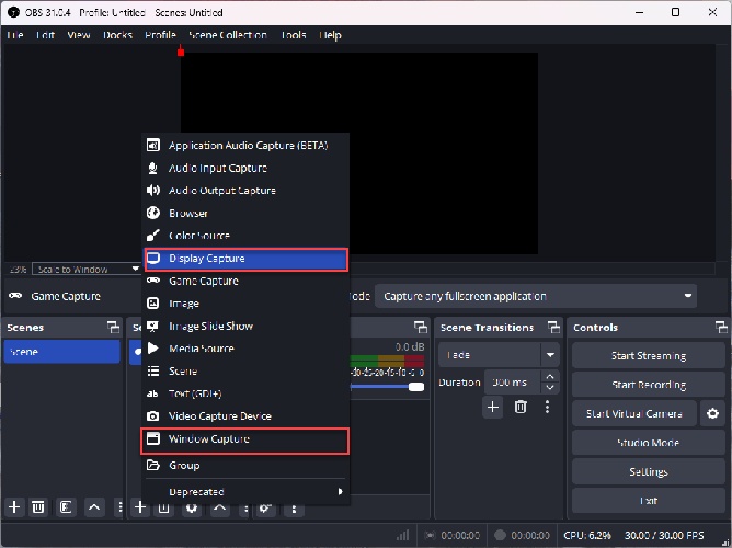 change capture mode to fix obs black screen game capture