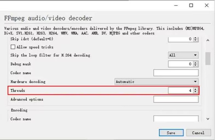 change ffmpeg threads on vlc