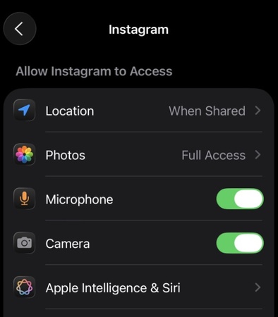 change instagram permissions