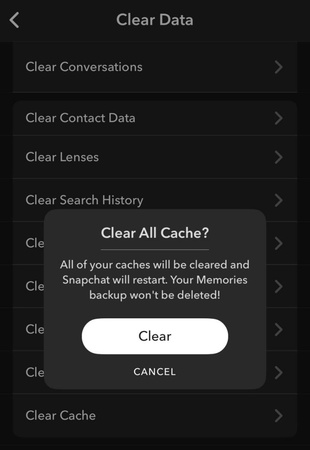 vider le cache de Snapchat