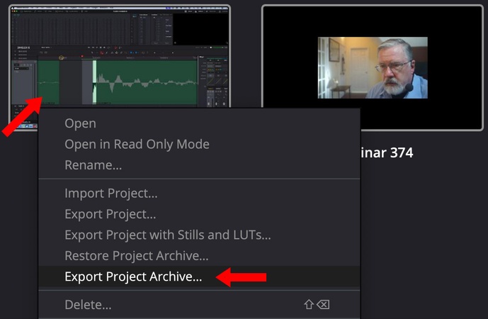 davinci resolve export project archive