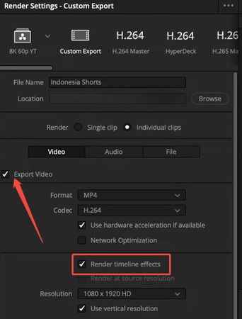 enable export video in davinci resolve
