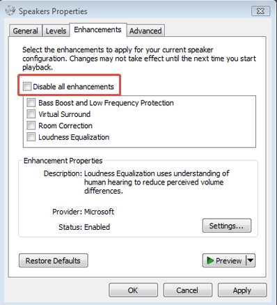 disable audio enhancement to fix firefox videos not playing