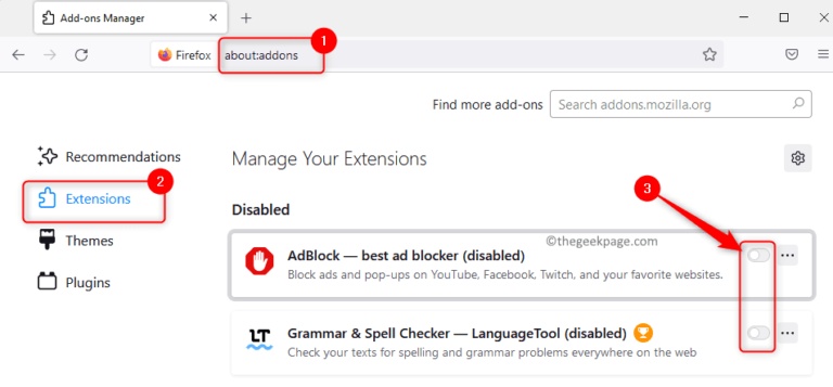 disable firefox extensions to fix firefox not playing youtube videos