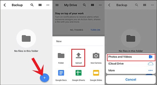 upload photos and videos to google drive
