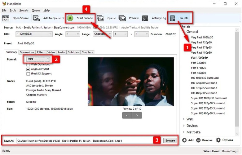 handbrake convert video files to mp4