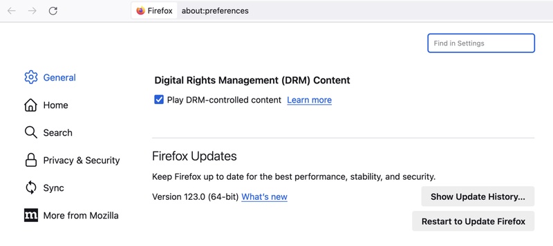 enable play drm controlled content to fix firefox not playing video