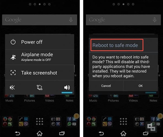 reboot to safe mode to fix android video no sound