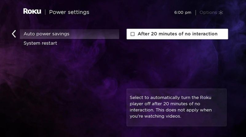 roku tv turn off auto power savings to fix black screen
