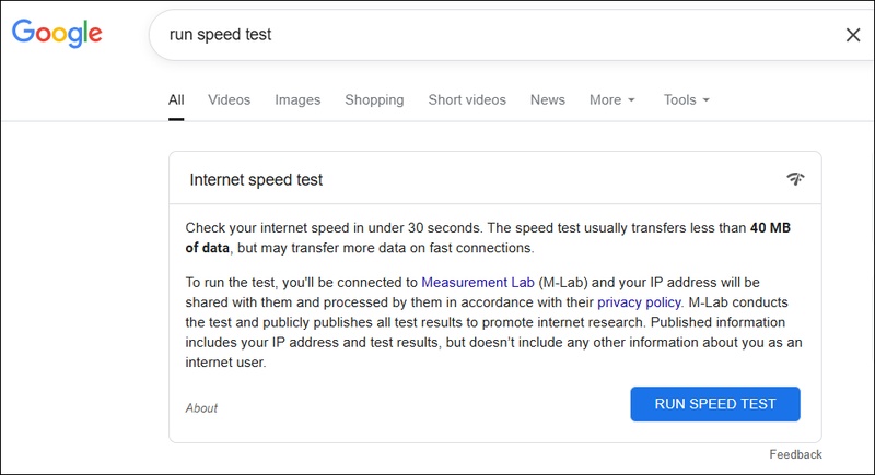 run speed test on chrome