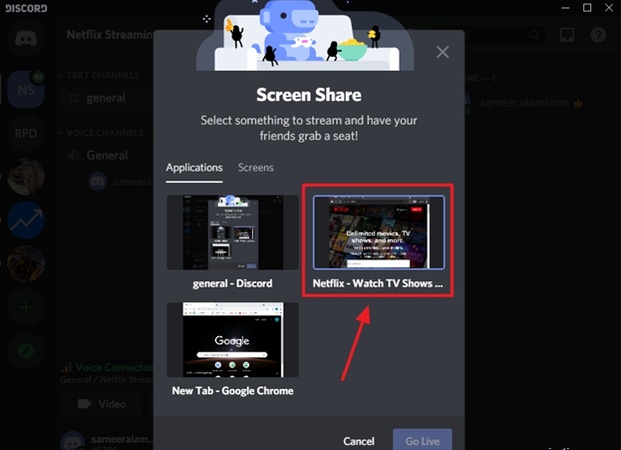 compartir netflix en Discord