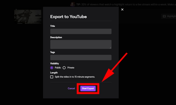 twitch videos export to youtube