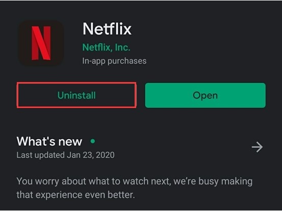 uninstall and reinstall netflix app to netflix error code e100