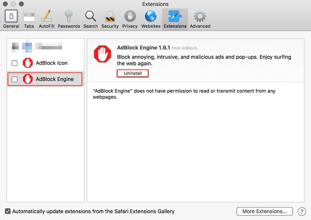 remove mac safari extensions to fix images not working