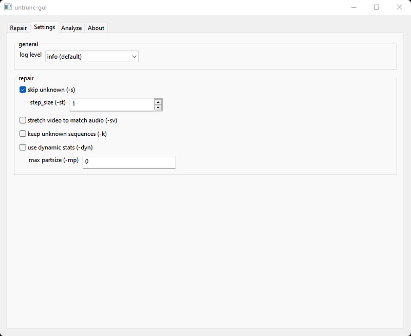 untrunc enable skip unknown