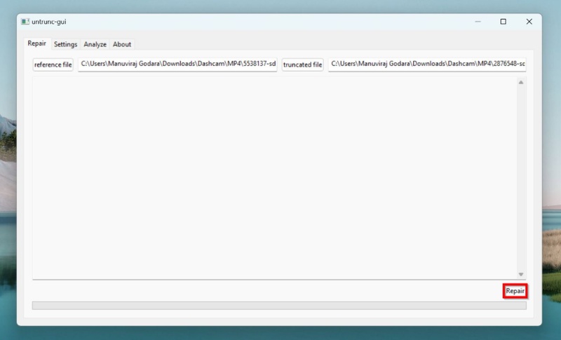 untrunc start mp4 repair