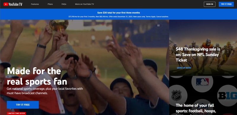 watch live sports on youtube tv