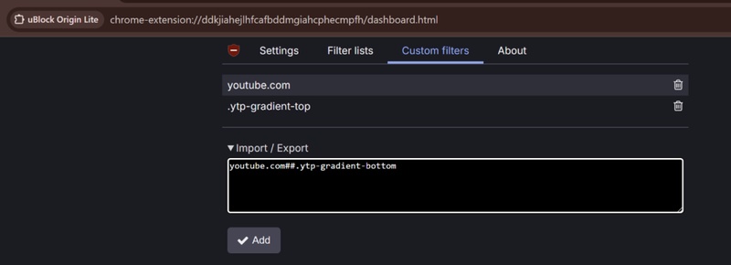 youtube gradient bottom filter ublock