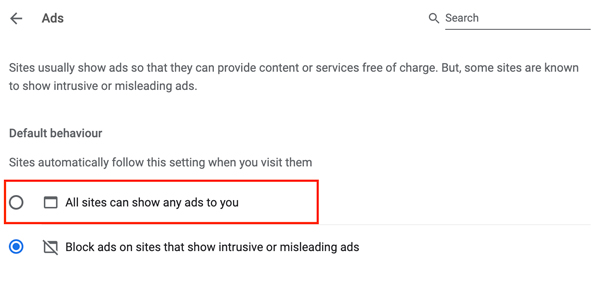 Alle Websites dürfen Werbung anzeigen, um keinen Ton bei Instagram auf Chrome zu beheben