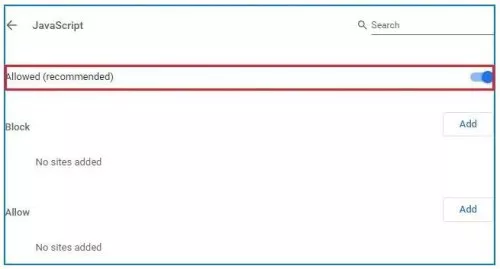 javascript zulassen, um Problem zu beheben yotube funktioniert nicht mit WLAN in chrome