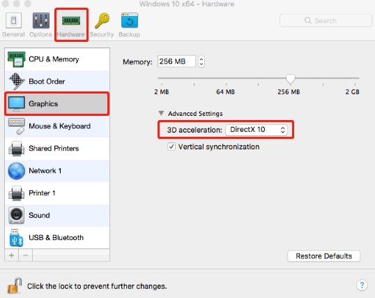 change 3d acceleration to directx 10 on parallels vm