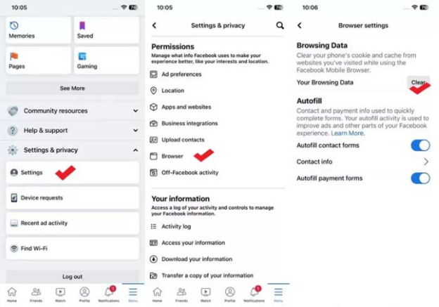 clear facebook browsing data